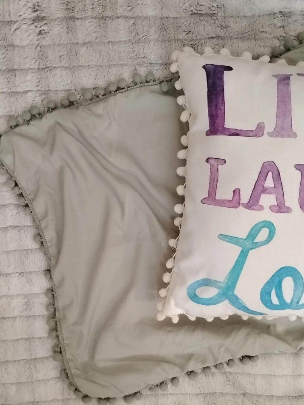 Light Sage Green Pom-Pom Edge Decorative Standard Pillow Sham